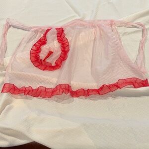 Vintage sheer Swiss dot red and white apron